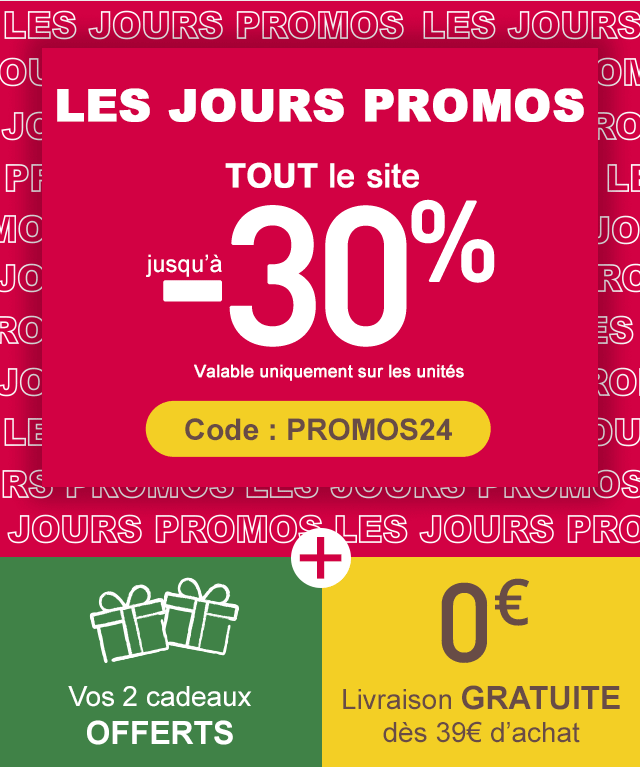 Les Jours Promos : tout le site jusqu' -30%+ vos 2 cadeaux offerts + livraison gratuite ds 39 d'achat avec le code PROMOS24